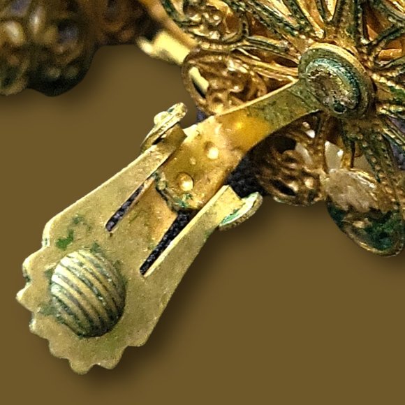 Classic Vintage 1950's Earrings Tiny Faux Pearls & Diamonds Floral Design - Picture 8 of 8